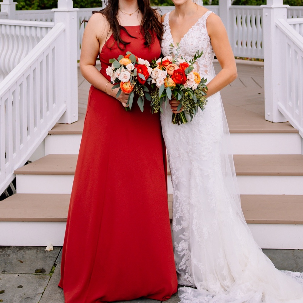 David’s Bridal Chiffon High Neck A-line Bridesmaid Dress - Cinnamon